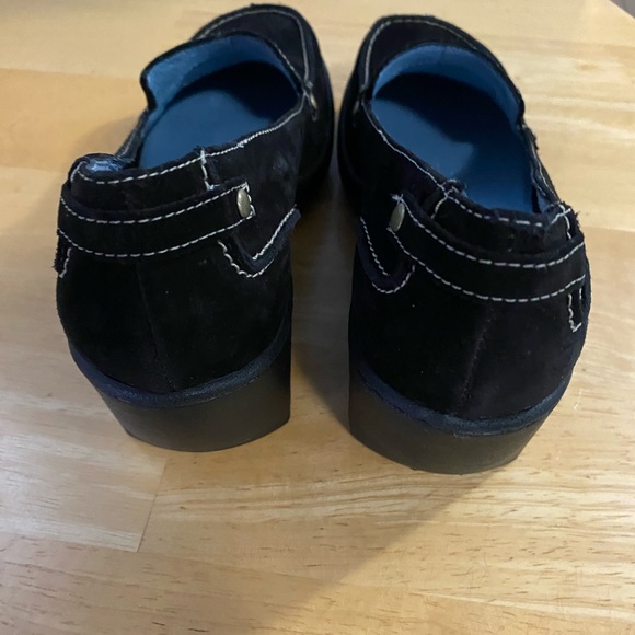 Women's Black Wedge Loafers Shoes Indigo by Clarks Suede Leather in Black Size 7 - Picture 15 of 16